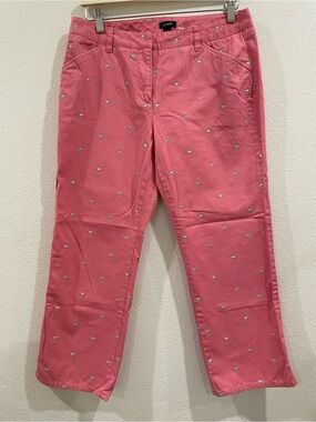 J.Crew Pink Martini Embroidered Chino Pants Size 8 Favorite Fit Vacation Whimsy